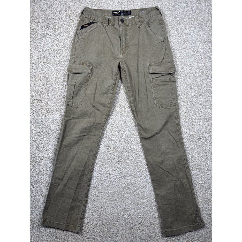 ARIAT Rebar M4 Men's 30x34 Khaki Relaxed Straight Stretch Utility PANTS